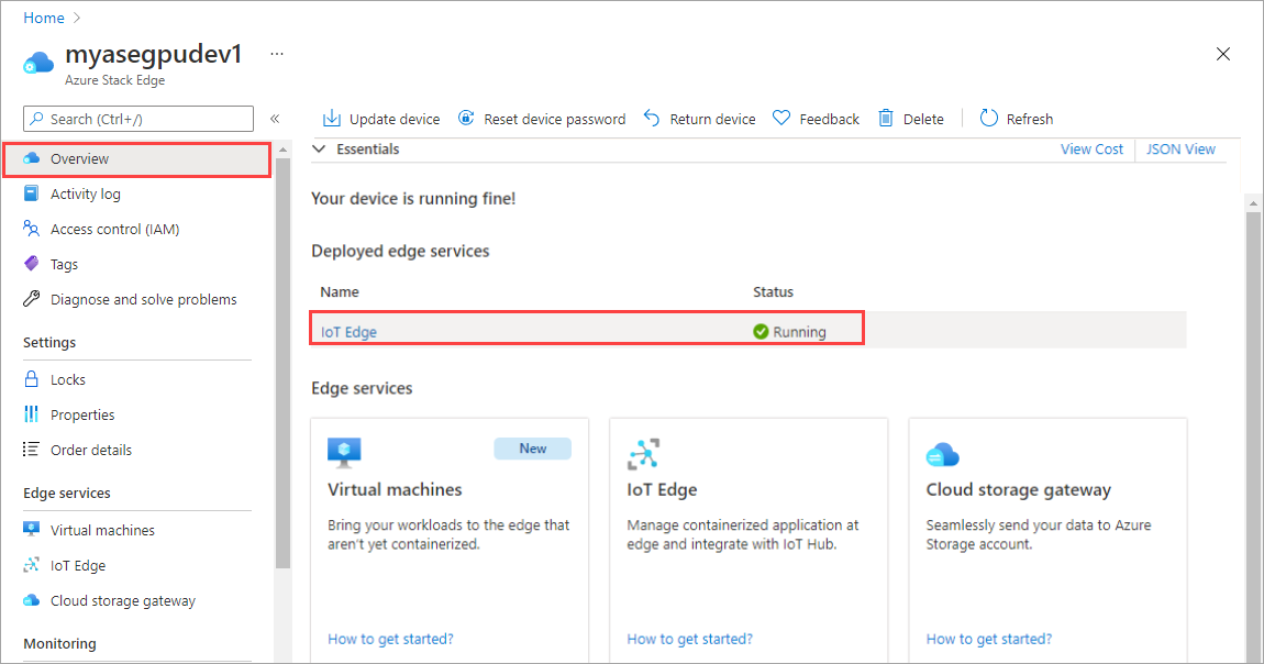 Servizio IoT Edge in esecuzione.