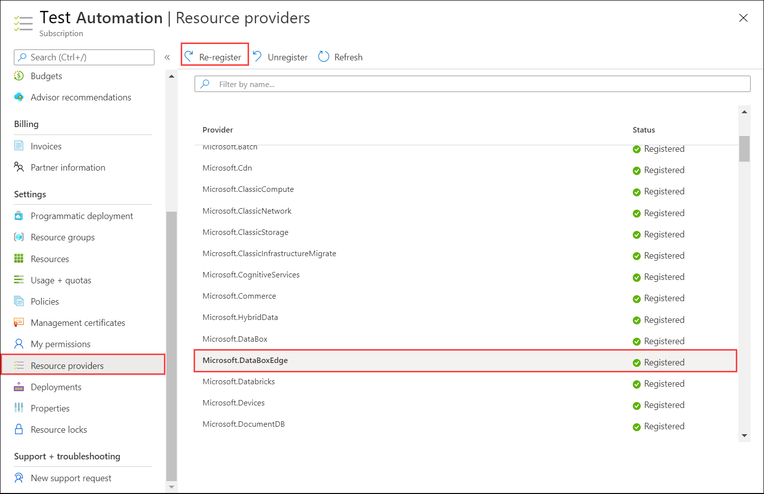 Registrare il provider di risorse