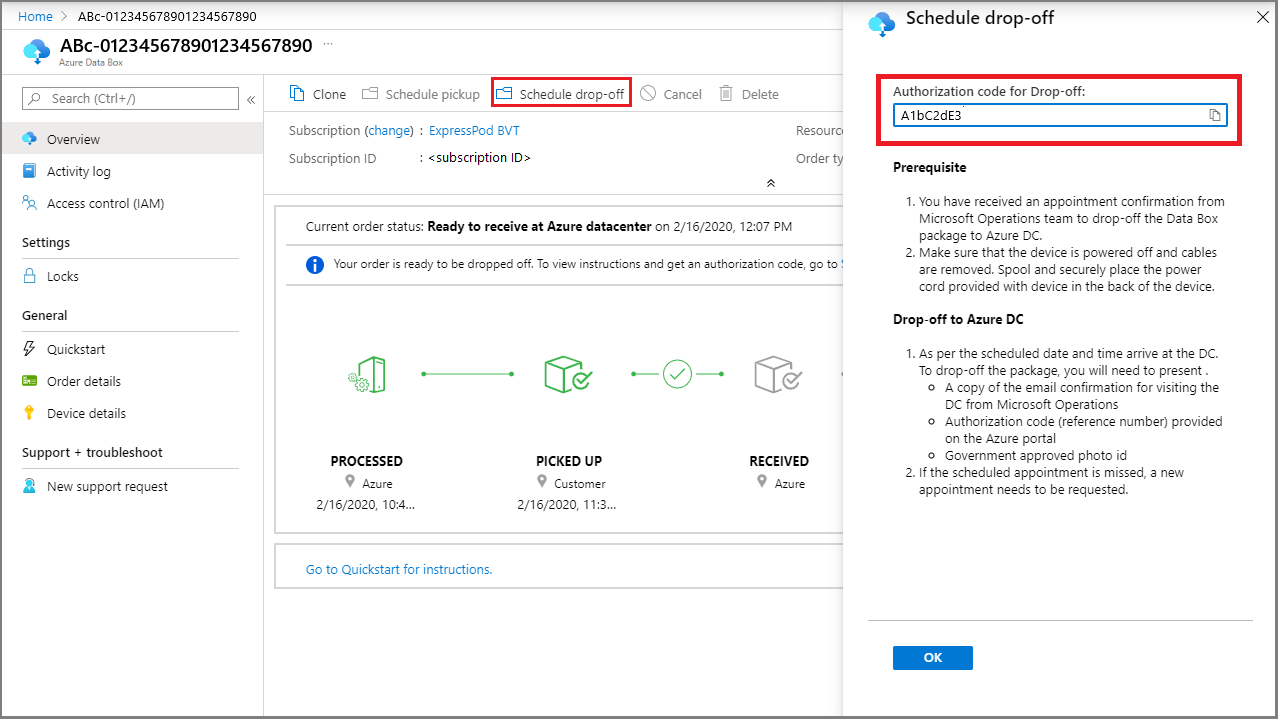 Instructions for device drop-off