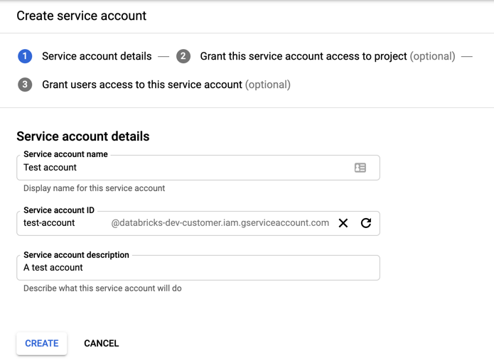 Google crea l’account del servizio