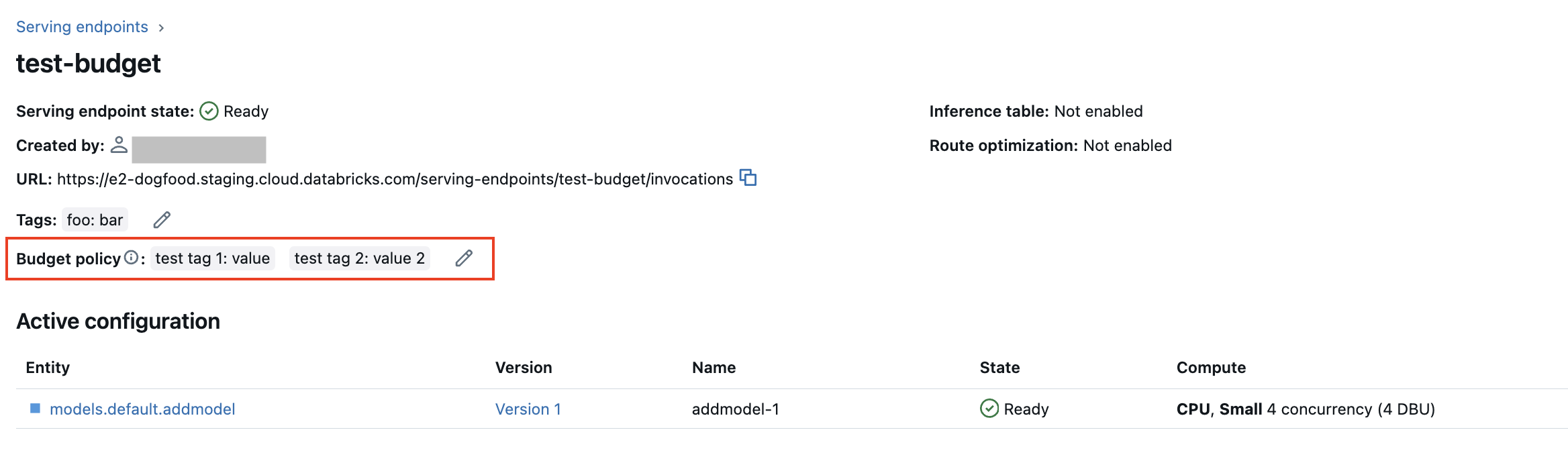 Modificare i criteri di budget su un endpoint di servizio esistente di un modello utilizzando la Serving UI.