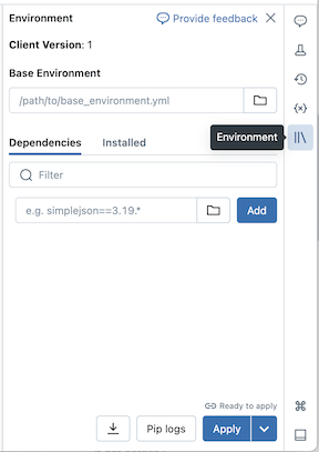 Pannello dell'ambiente serverless