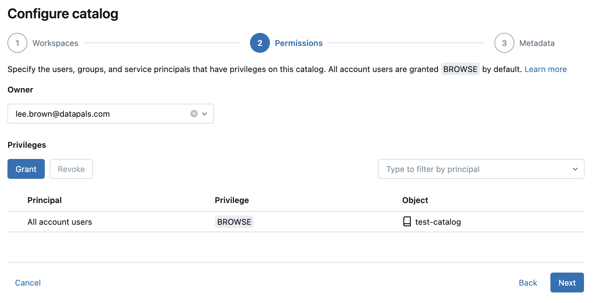 Interfaccia utente per la creazione del catalogo