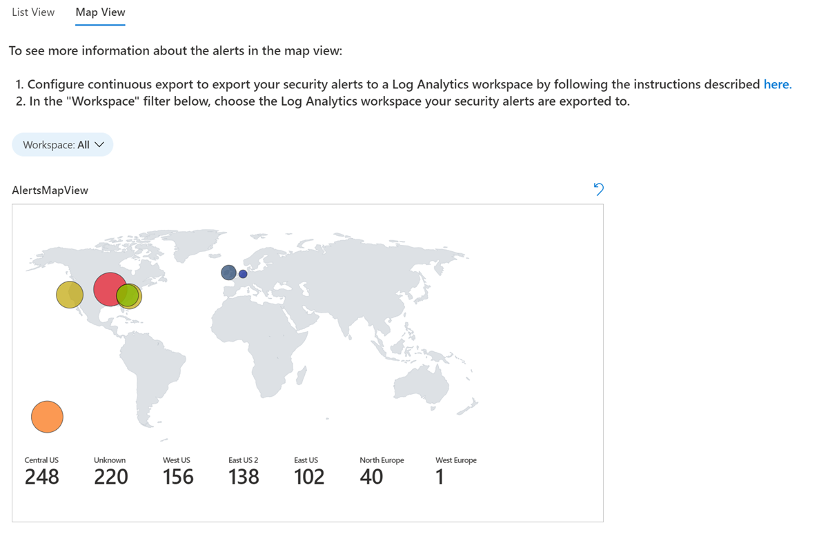 Screenshot che mostra gli avvisi visualizzati in una mappa in Visualizzazione mappa.