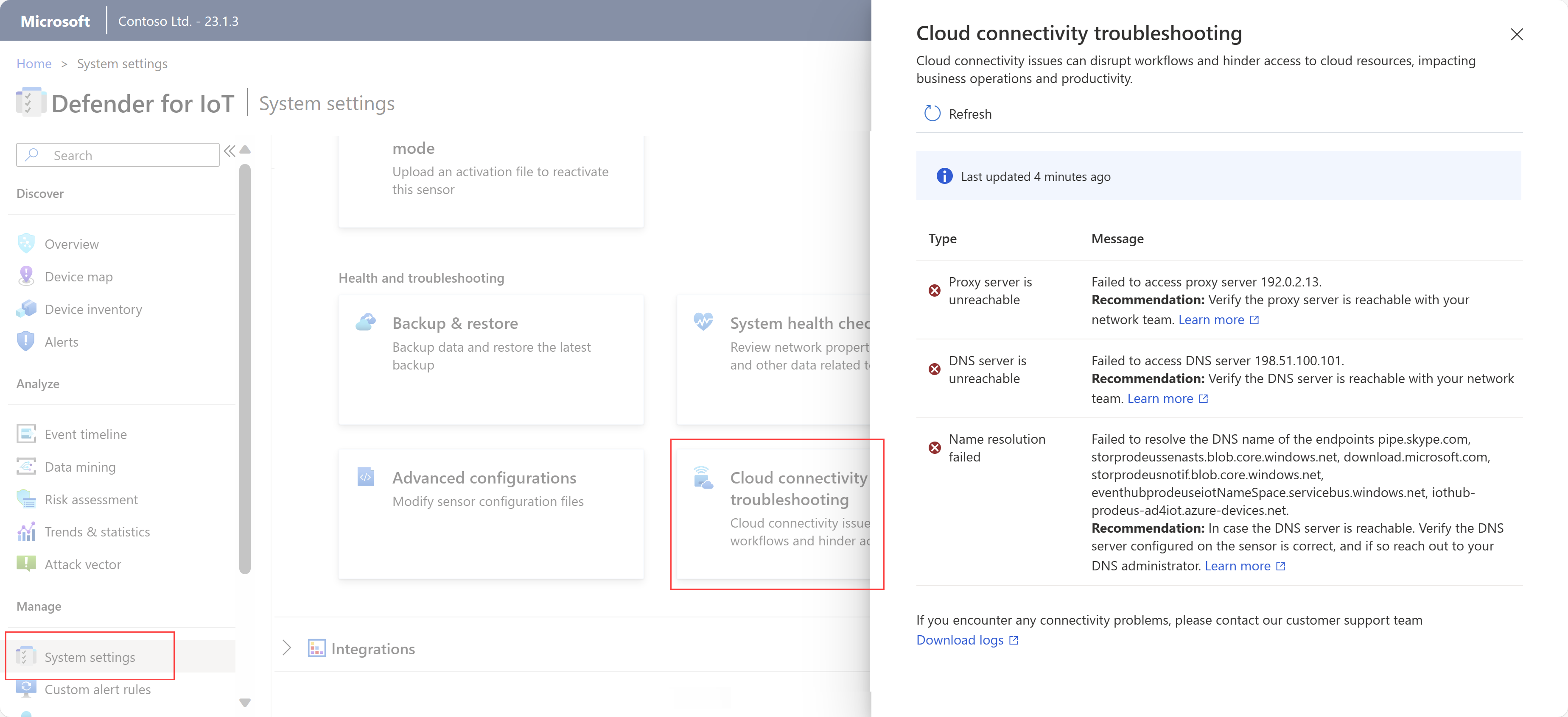 Screenshot del riquadro risoluzione dei problemi di Connessione ivity.