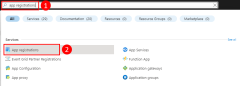 Screenshot che mostra come usare la barra di ricerca superiore nel portale di Azure per trovare e passare alla pagina Registrazioni app.