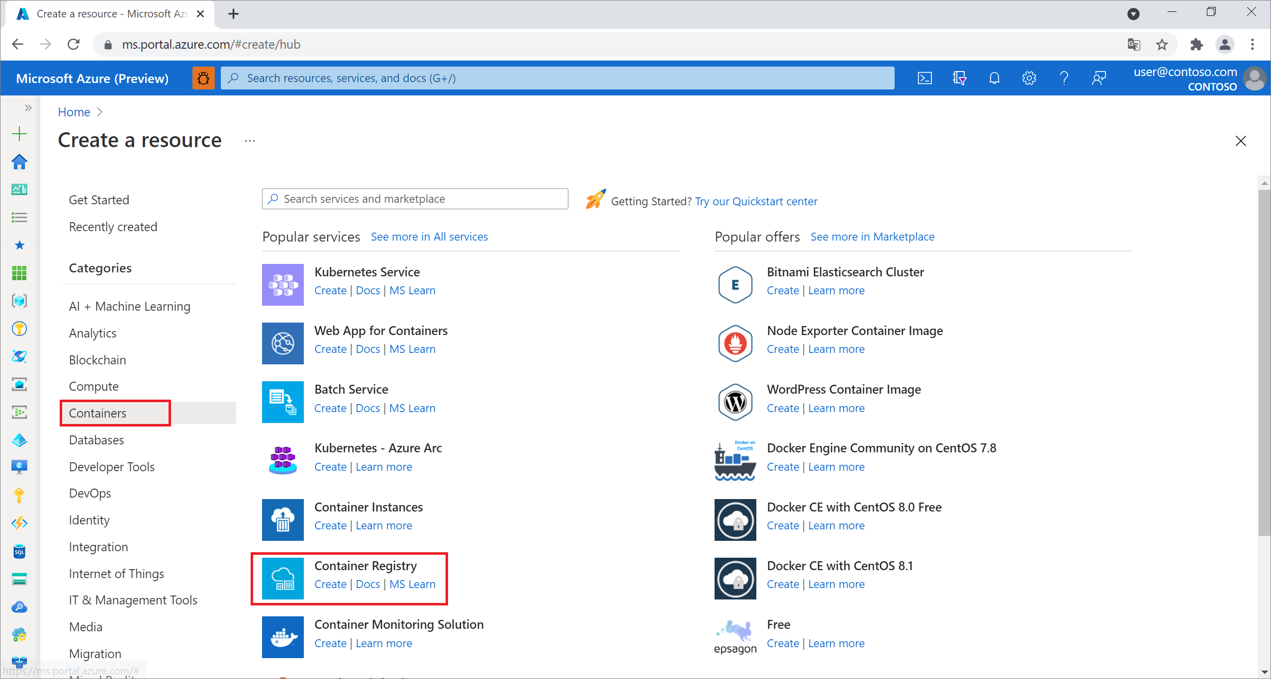 Creare un nuovo Azure Container Registry