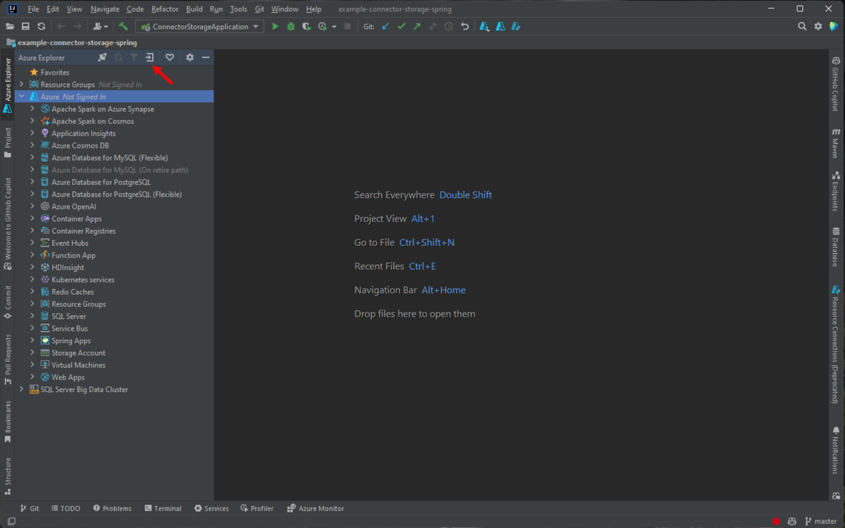 Accesso ad Azure in IntelliJ.