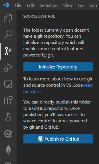 Screenshot di Visual Studio che mostra il pulsante Inizializza repository.