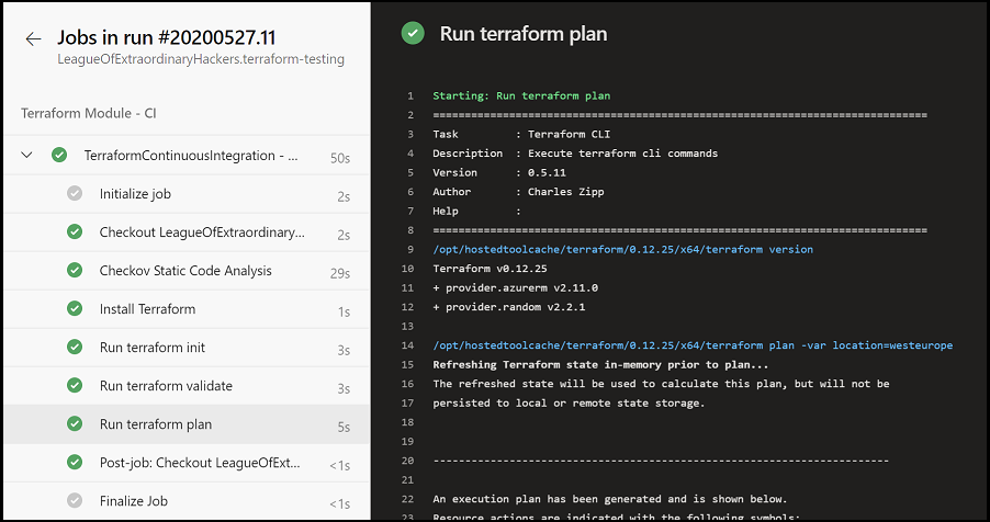 pipeline verde di Azure DevOps