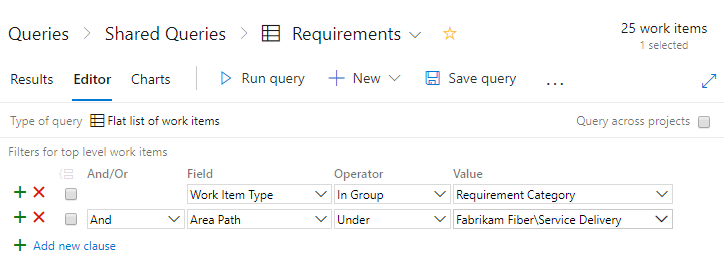 Query di categoria dei requisiti