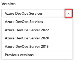 Selezionare una versione dal selettore Della versione del contenuto di Azure DevOps.