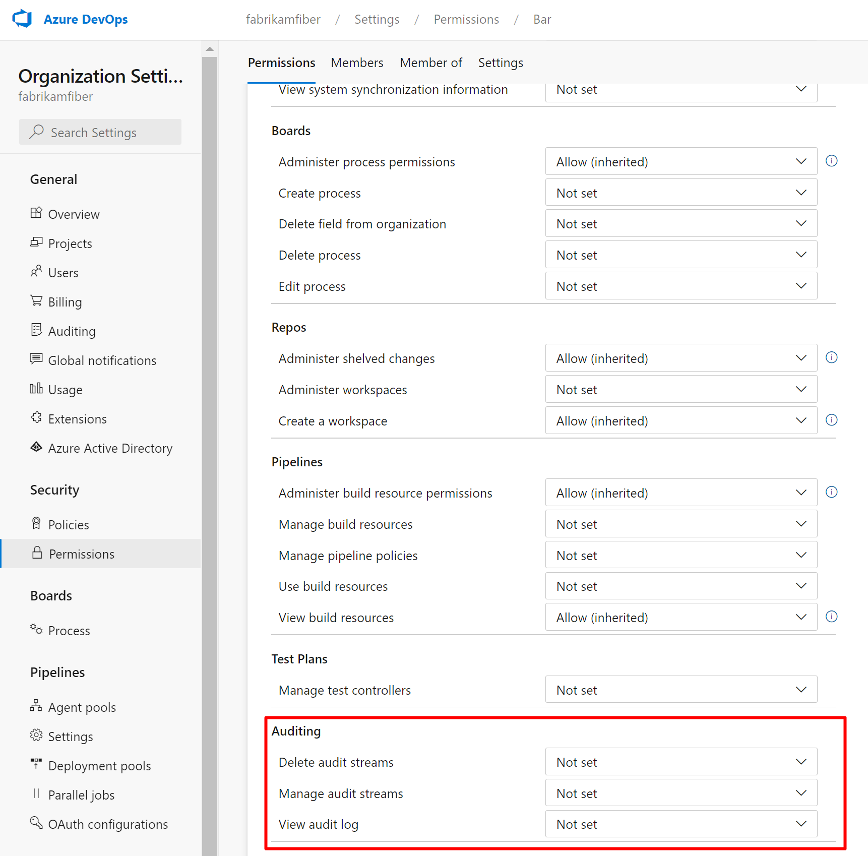 Screenshot dell'anteprima delle autorizzazioni di accesso di controllo.