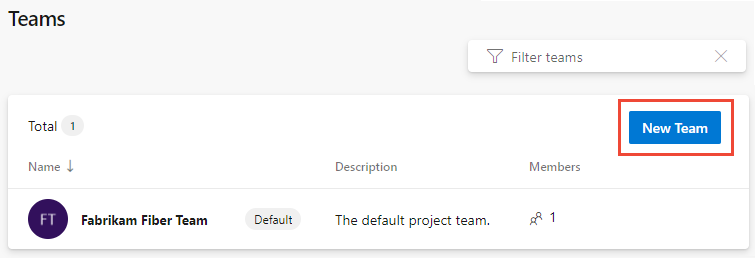 Screenshot del pulsante New Team (Nuovo team), nuova funzionalità di anteprima di Teams abilitata.