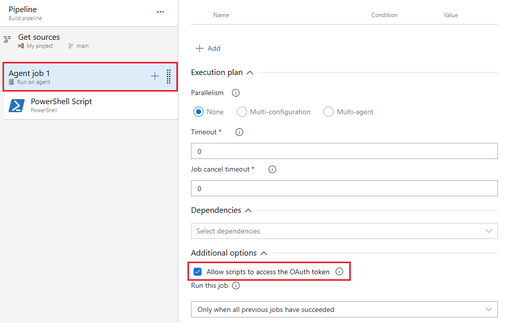 Screenshot dell'abilitazione dell'accesso al token OAuth per gli script.