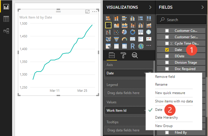 Selezionare Data e modificare la gerarchia data in data