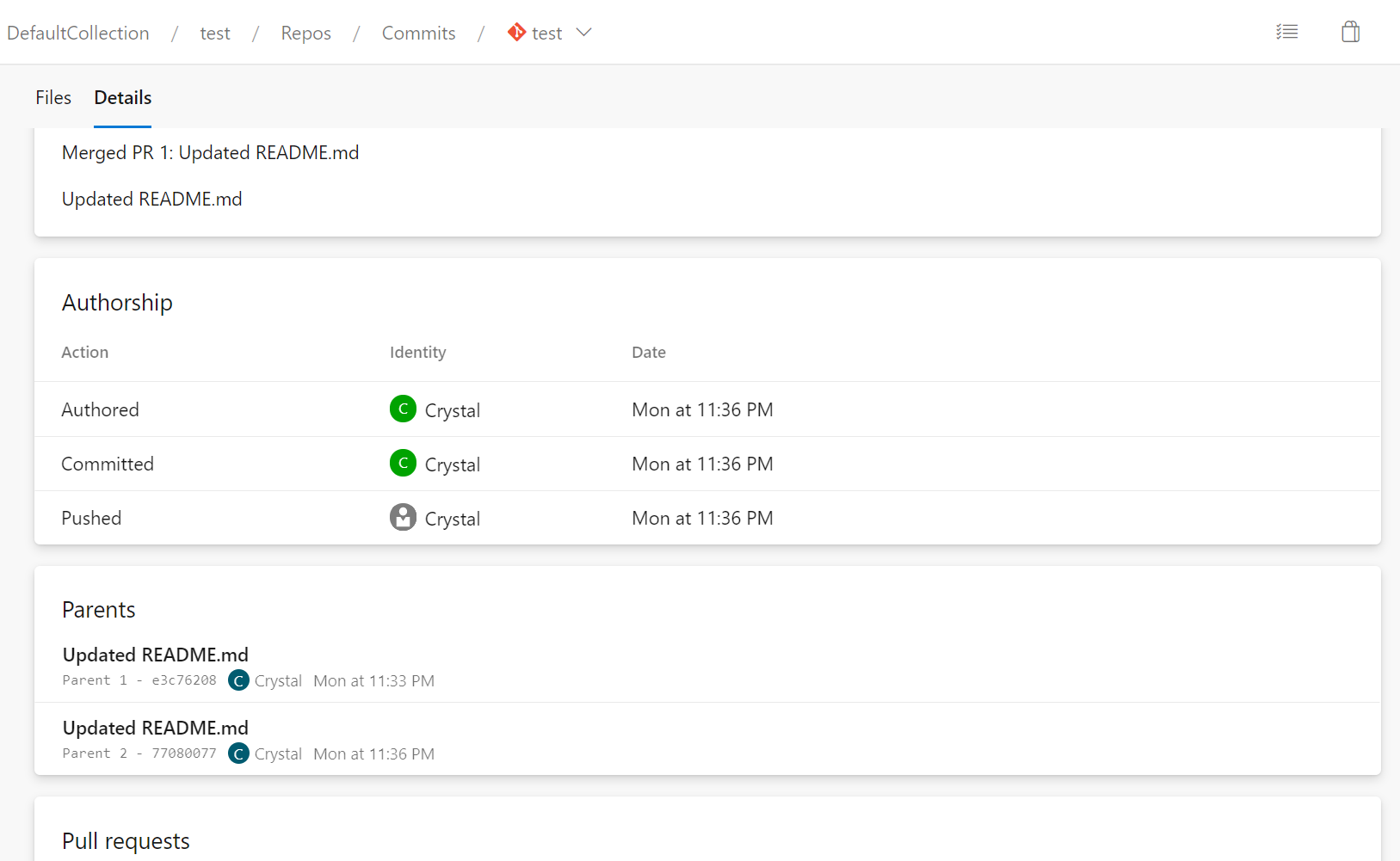 Passaggio ai commit padre