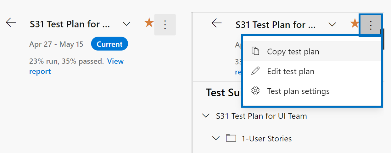 pagina dell'intestazione del piano di test