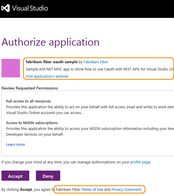 screenshot della pagina di autorizzazione di Azure DevOps