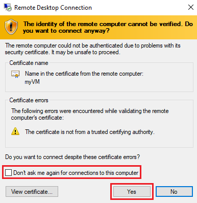 Screenshot della verifica del computer remoto.