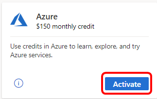 Screenshot della pagina Attivazione del credito mensile di Azure.