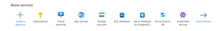 Screenshot dei servizi disponibili nella portale di Azure