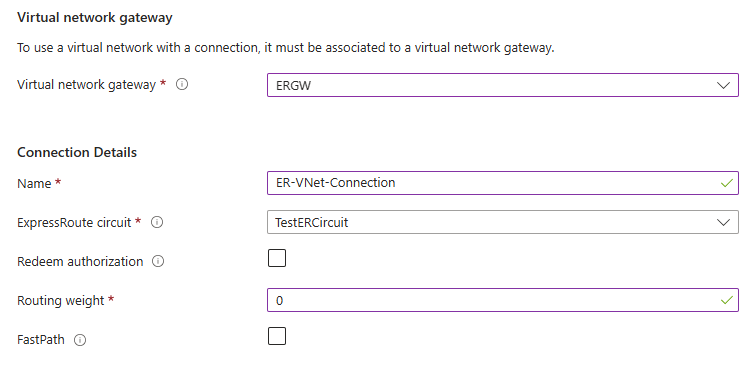 Screenshot della casella di controllo FastPath nell'aggiunta di una pagina di connessione.