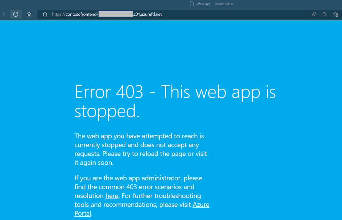 Screenshot del messaggio: Entrambe le istanze dell'app Web sono state arrestate