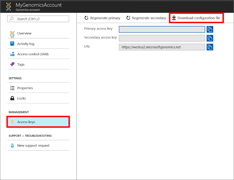 Scaricare il file di configurazione da Genomica di Microsoft