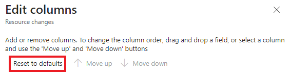 Screenshot della posizione in cui reimpostare le impostazioni predefinite della colonna.