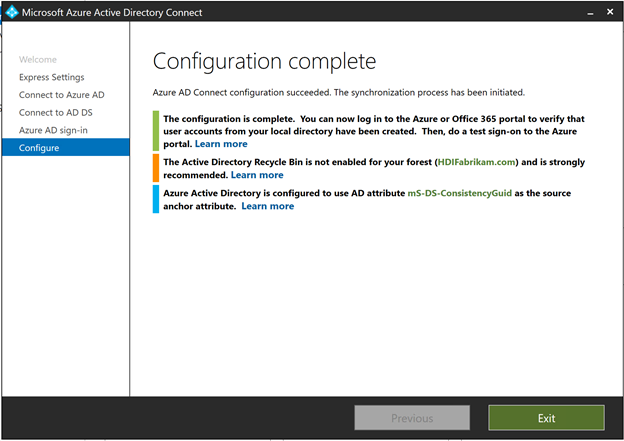 Pagina di configurazione completata.