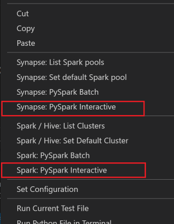 menu di scelta rapida interattivo pyspark.