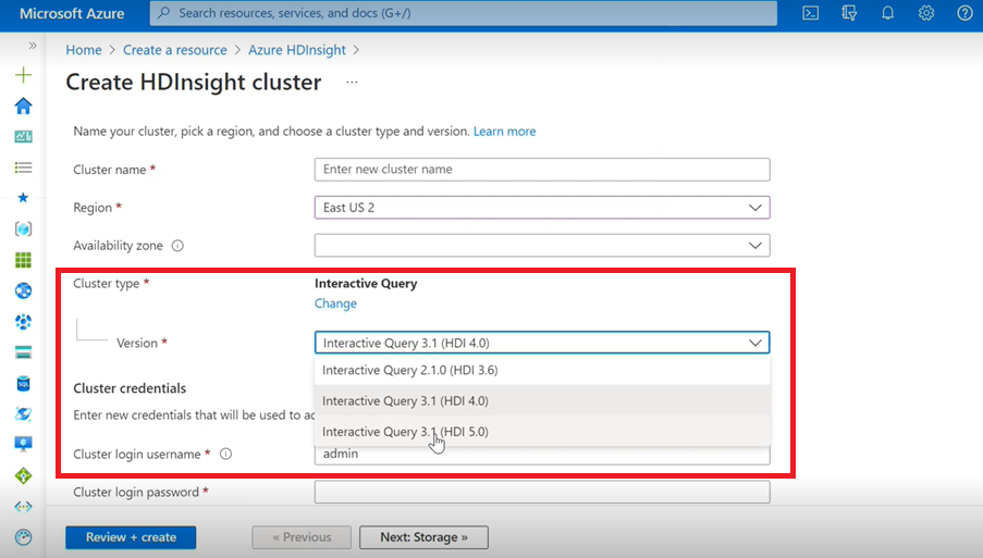 Screenshot di Interactive Query 3.1 per HDI 5.0.