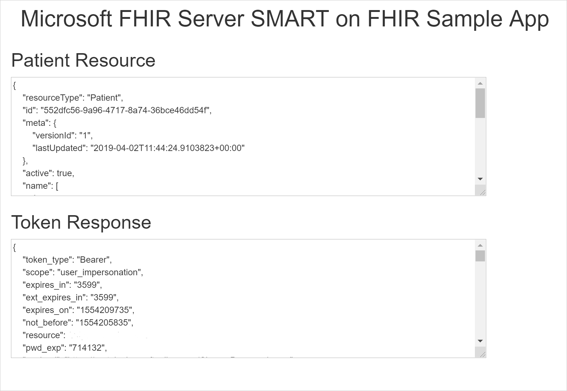 Screenshot che mostra l'app SMART on FHIR.