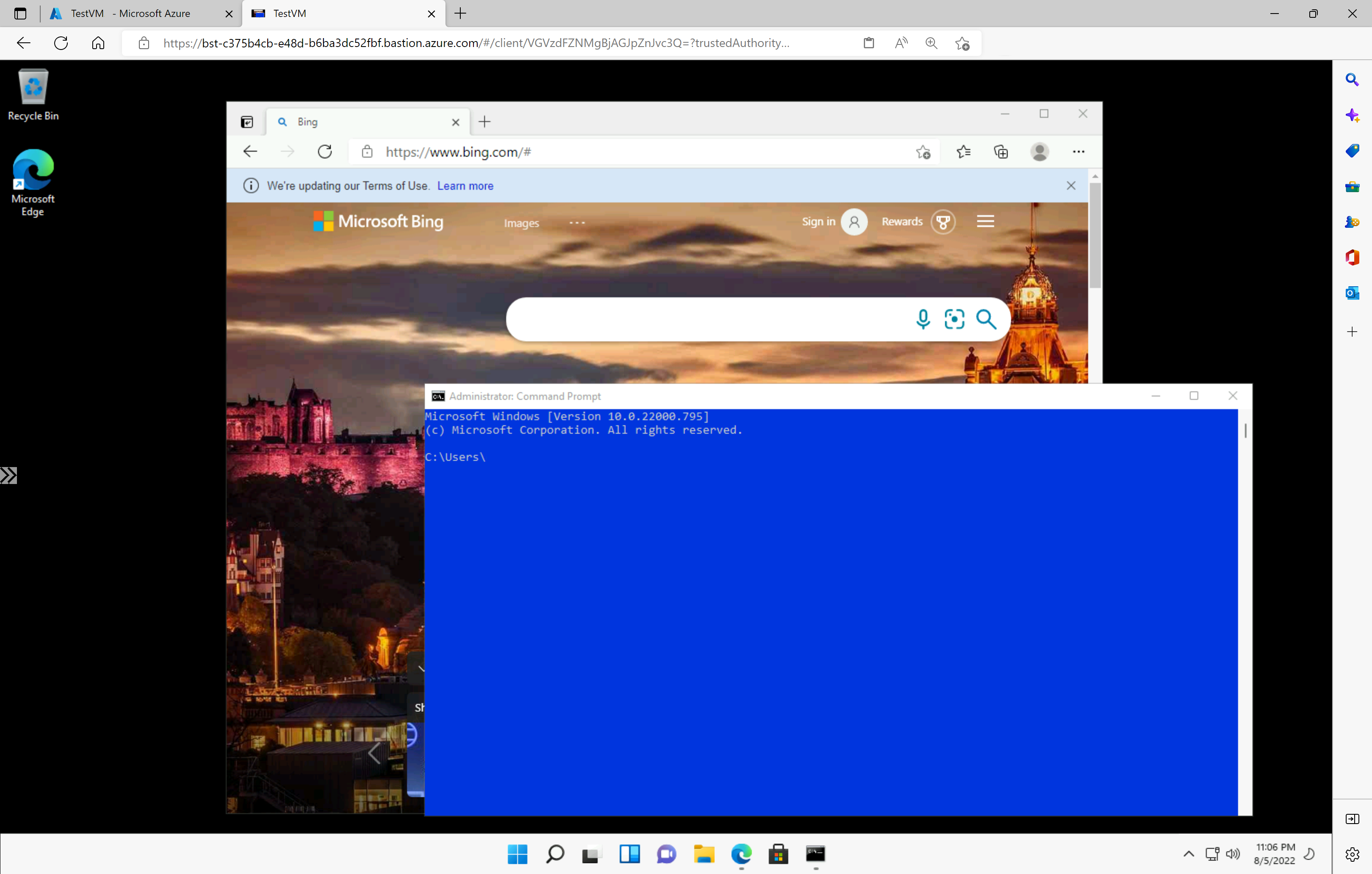 Screenshot della connessione a una macchina virtuale Windows 11.