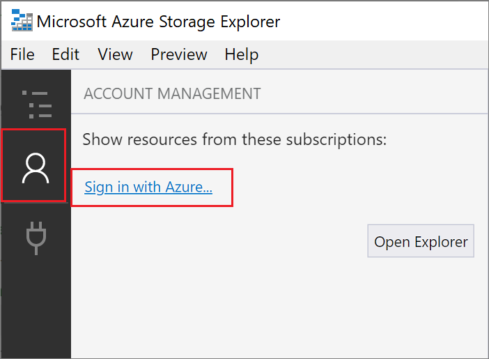 Screenshot di come aggiungere un account Azure a Microsoft Azure Storage Explorer.