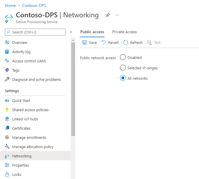 IoT DPS default IP filter settings.