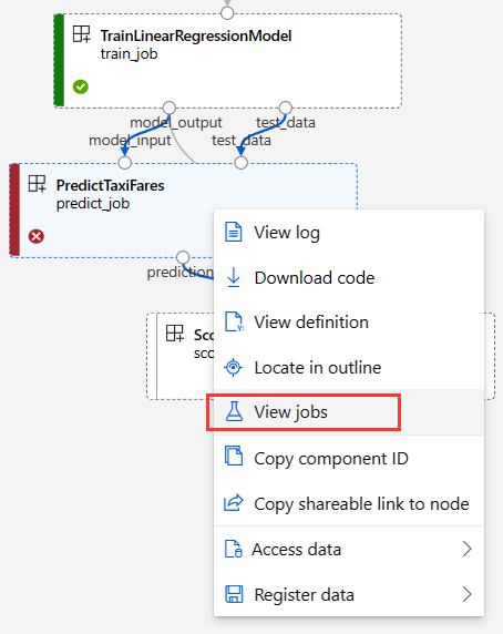 Screenshot che mostra un nodo non riuscito con i processi di visualizzazione evidenziati.