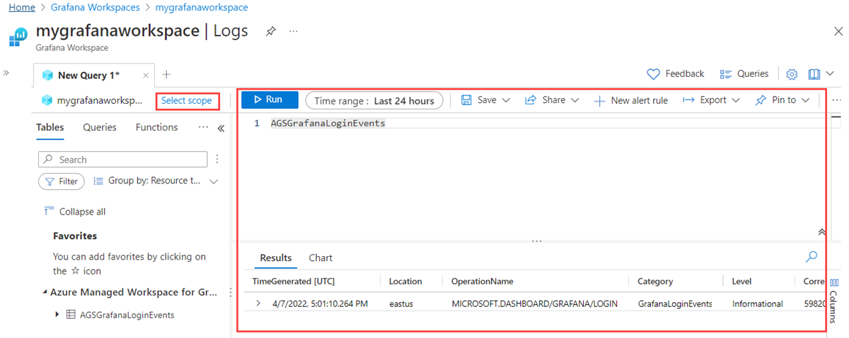 Screenshot della piattaforma Azure. Modifica delle query di log.