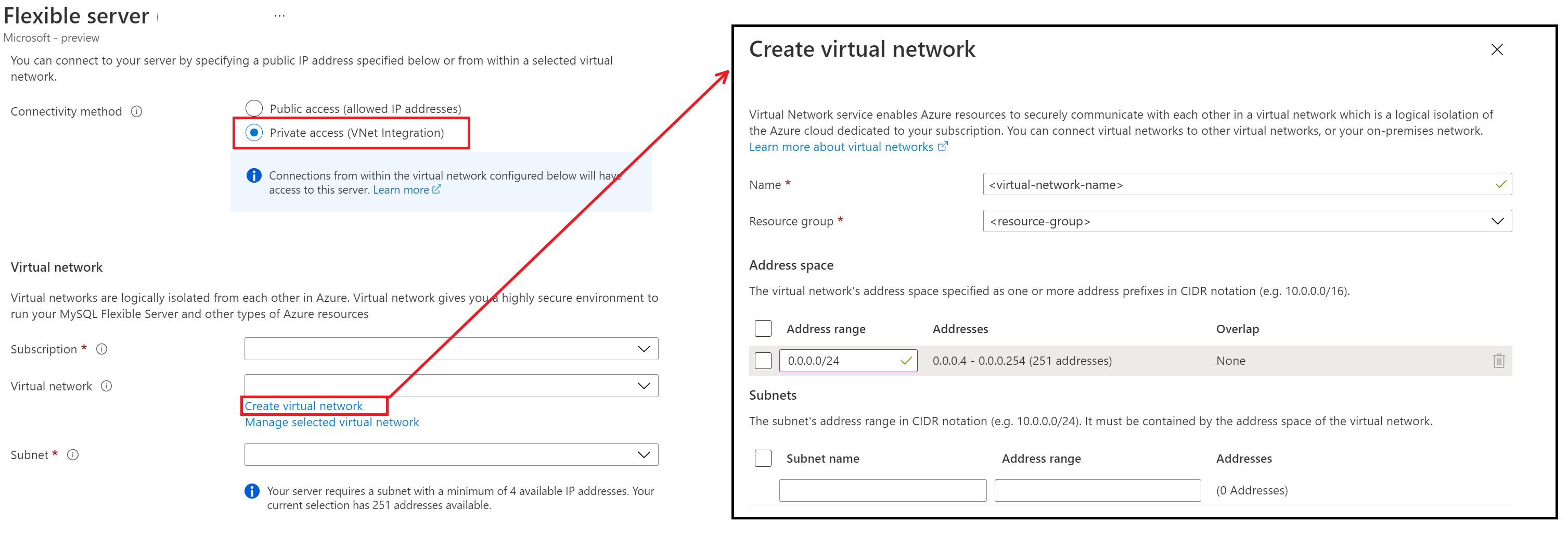 Integrazione della rete virtuale