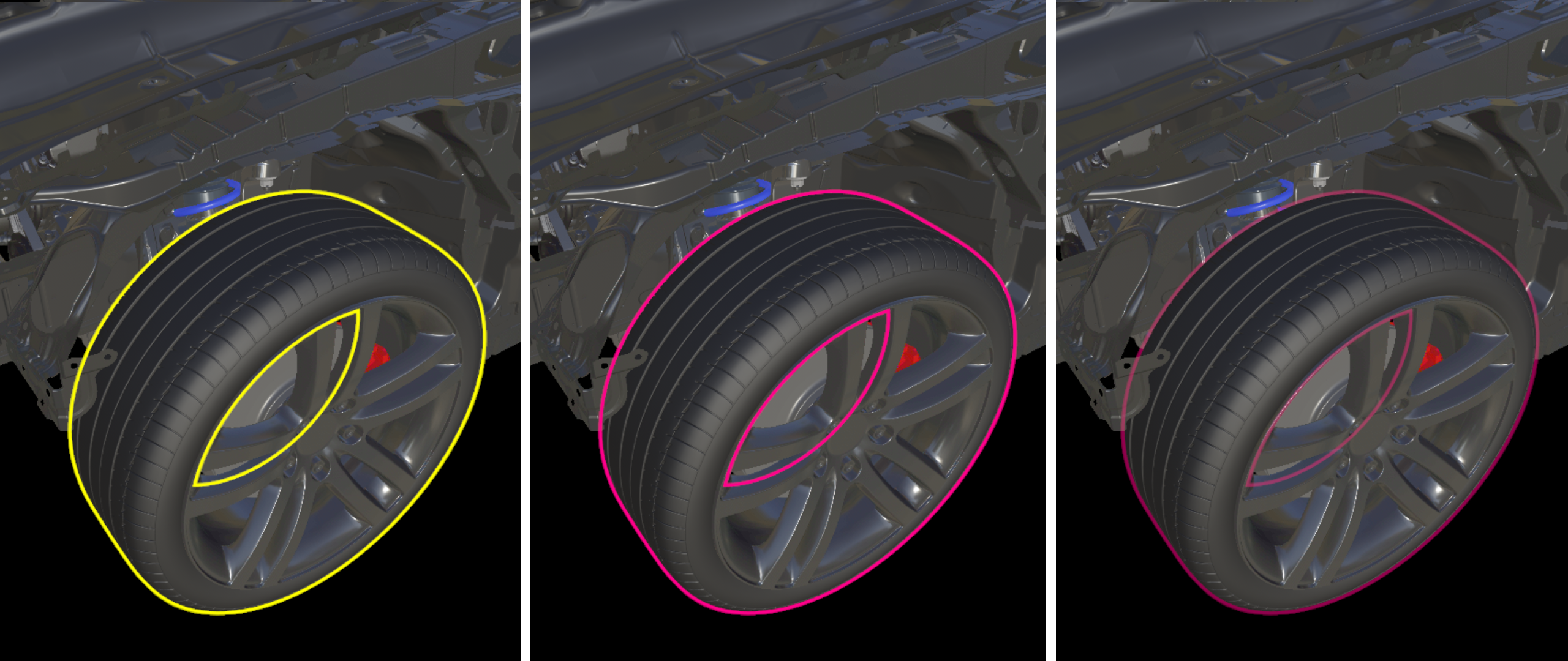 Rendering di un oggetto tre volte con parametri struttura diversi