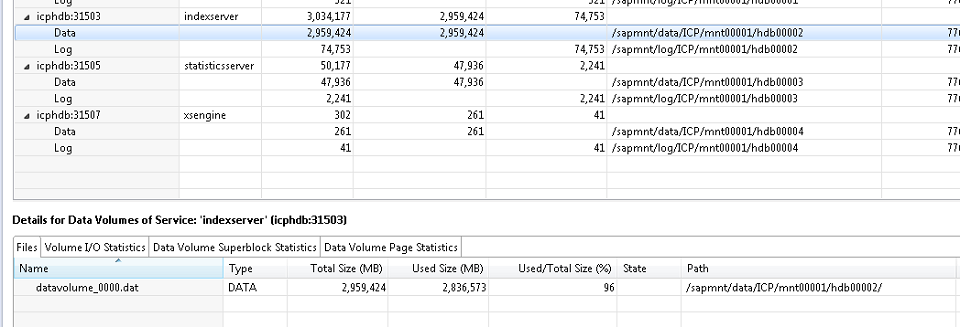 Nella parte inferiore della schermata è possibile visualizzare i dettagli dei volumi, ad esempio file e statistiche di I/O