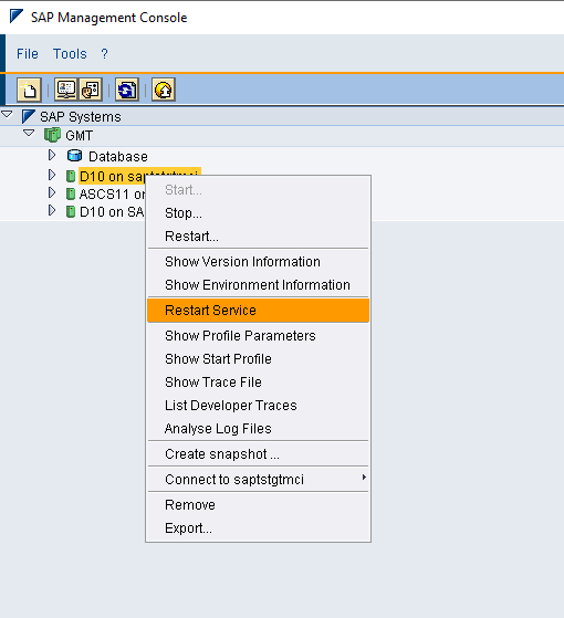 Screenshot della console MMC, che mostra l'opzione Riavvia servizio selezionata.