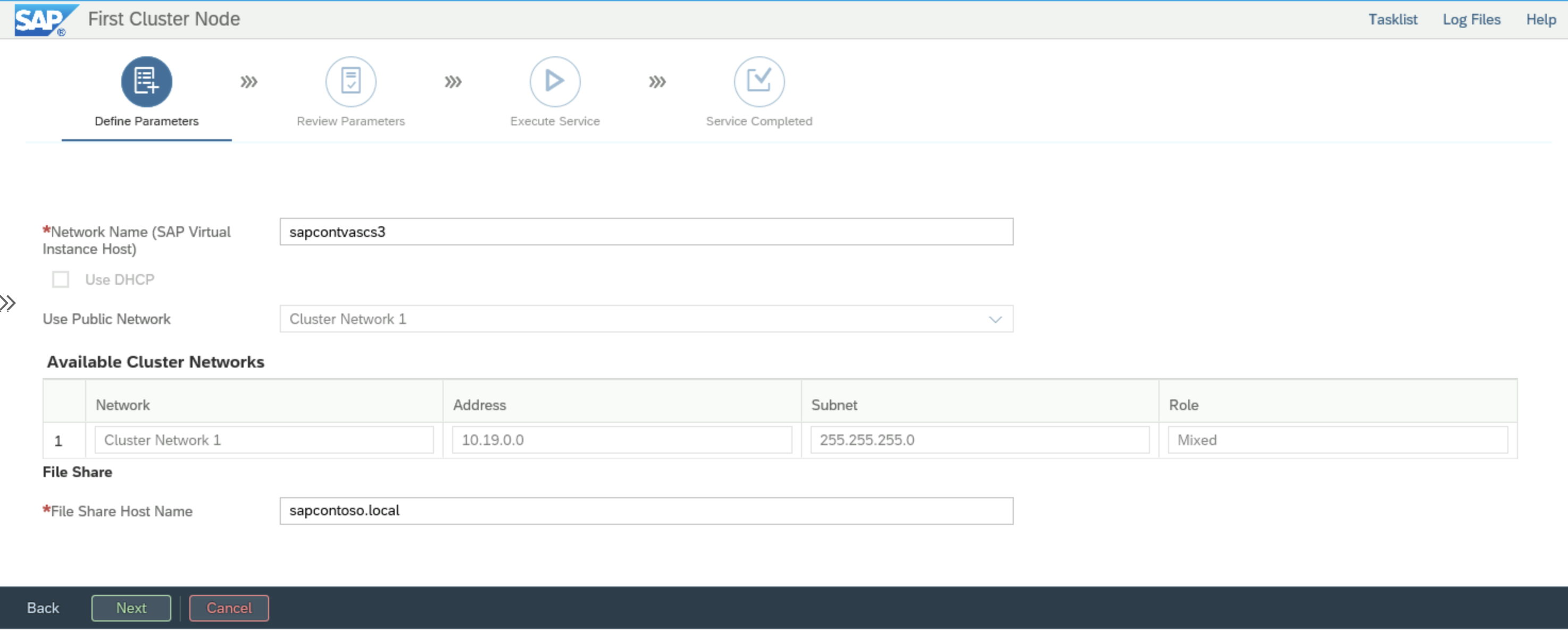 Screenshot Della selezione nome host condivisione cluster