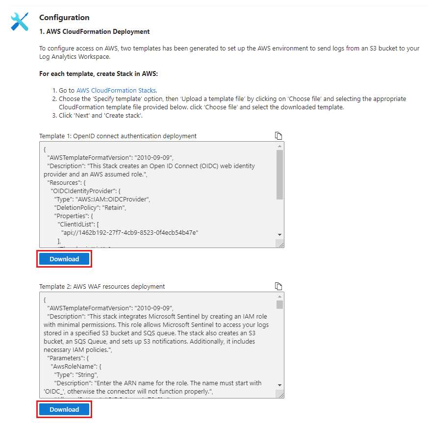 Screenshot della pagina di configurazione del connettore WAF DI AWS S3.