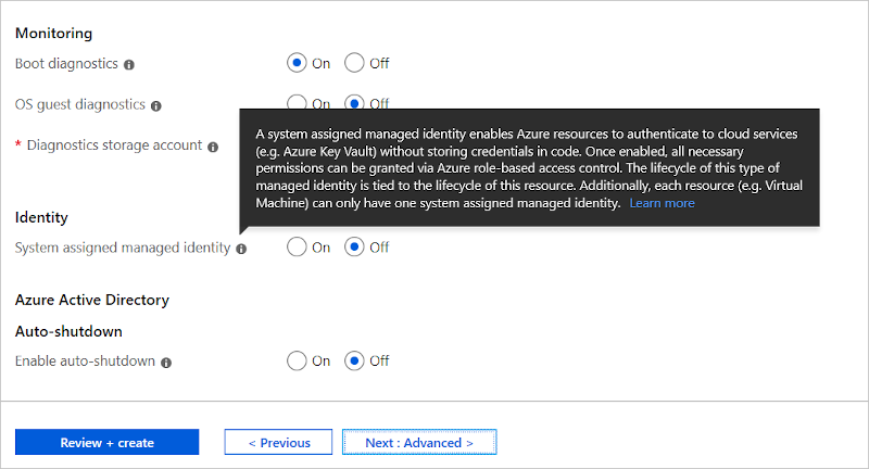 portale di Azure: opzione Di creazione dell'identità del set di scalabilità di macchine virtuali