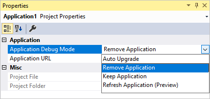 Impostare la proprietà Modalità di debug applicazione