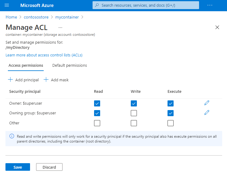 scheda ACL di accesso della pagina Gestisci ACL