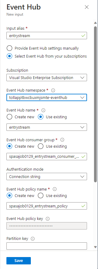 Screenshot che mostra la selezione dell'hub eventi di input.