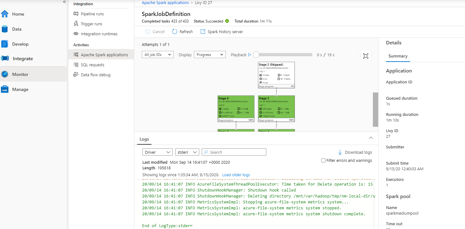 Visualizzare la finestra LogQuery (Query su log) per l'applicazione Spark